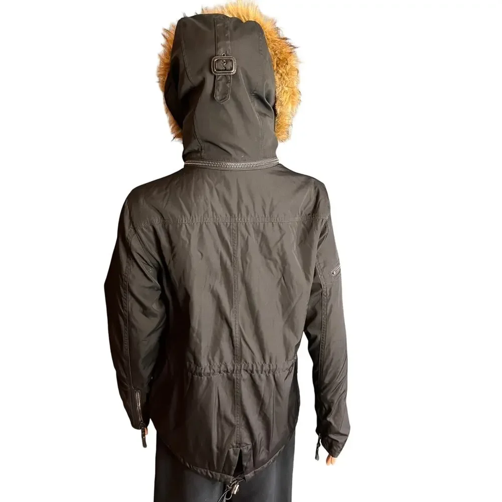 S13 New York Black Faux Fur Trim Hooded Puffer Jacket – Size Medium